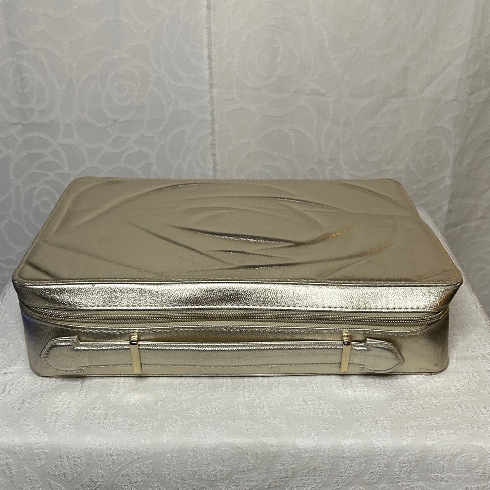 LANCÔME holiday metallic gold color large make up travel case.